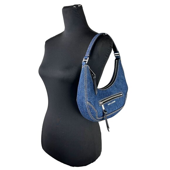 NEW Marc Jacobs Denim Cruiser Crescent Satchel Shoulder Bag Blue Handbag Purse - Picture 2 of 5